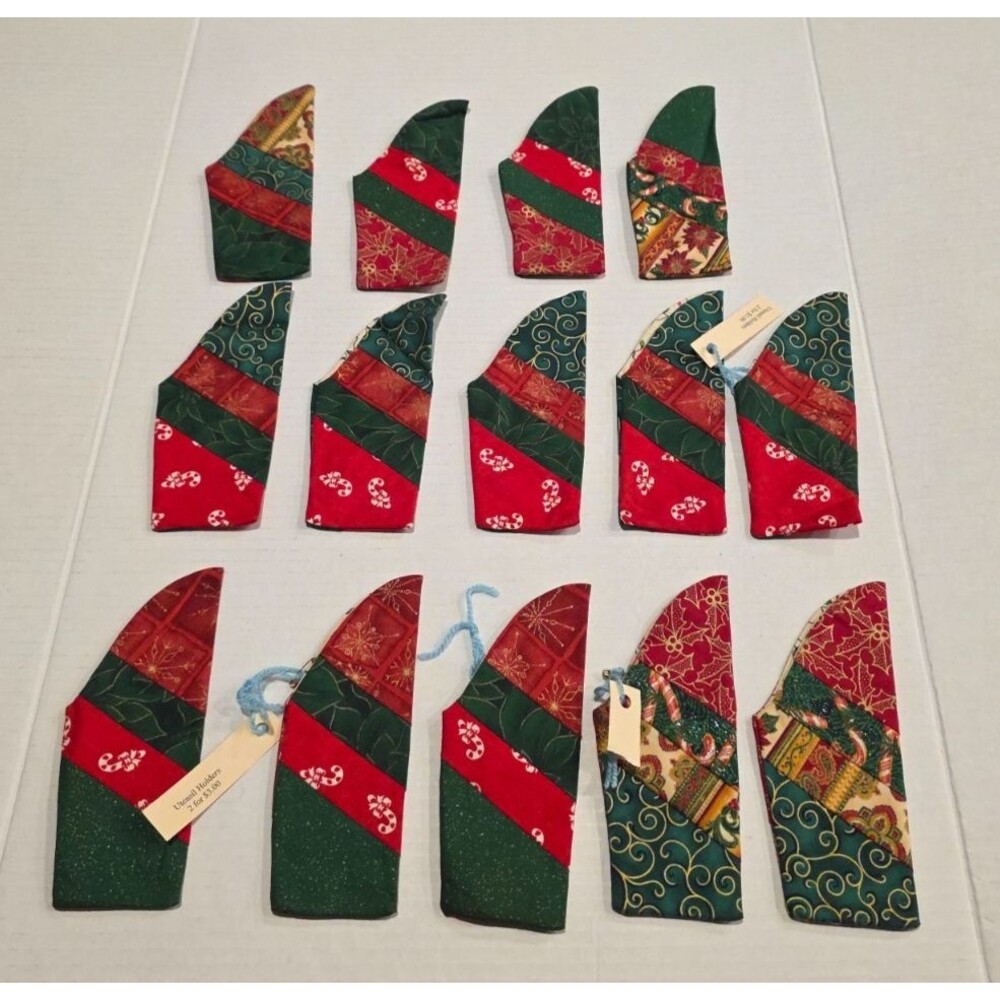 Vintage Christmas Cloth Utensil Holders Holiday Set of 14 Never Used
